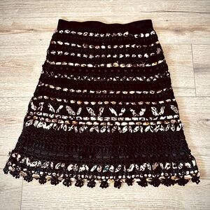 Per Se Carlisle Crochet A-Line Skirt with Black and Animal Print Ribbon